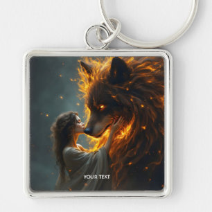 Porte-clés Fille Loup Mignonne Fantastique Feu