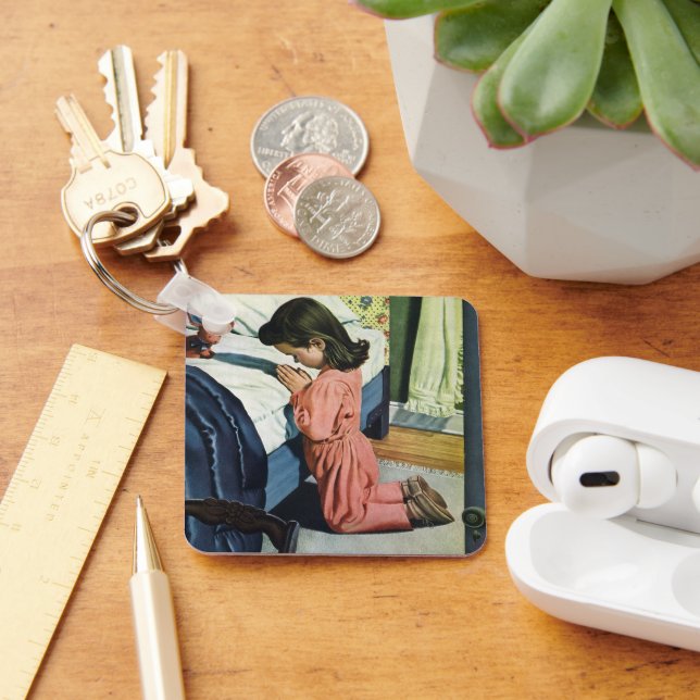 Porte-clés Fille priant au coucher, la prière du Seigneur (Bureau)