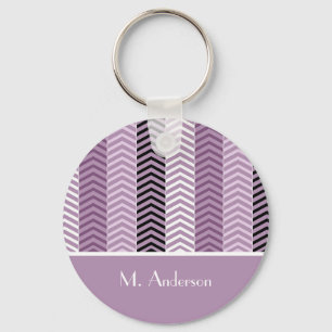 Porte-clés Fille Purple Chevron Stripes Motif Avec Nom