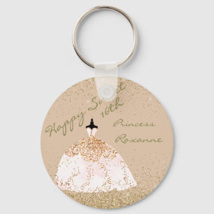 Porte-clés Fille Rose Or personnalisé Sweet 16e anniversaire
