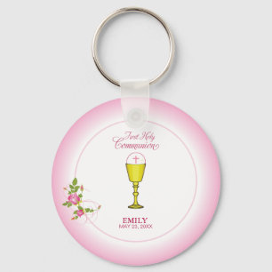 Porte-clés Fille Rose Première Communion Sainte, Chalice, Hôt