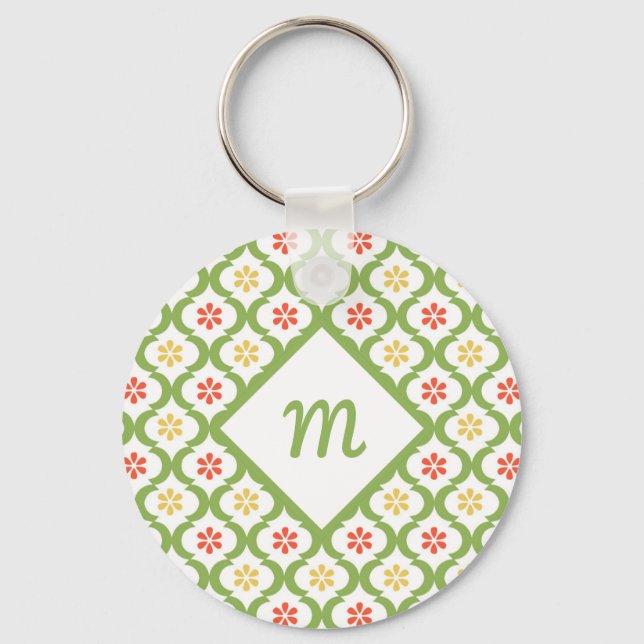 Porte-clés Fille vert Quatrefoil mignonne Daisées et Monogram (Recto)