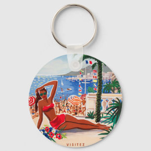 Porte-clés Fille vintage de plage de Cote d'Azur