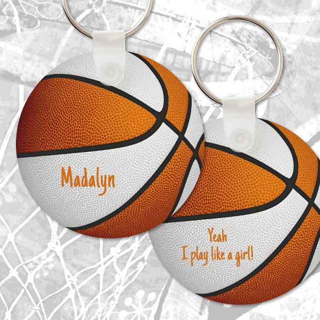 Porte-clés filles blanches d'orange personnalisées basketball (Créateur téléchargé)