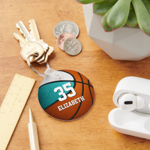 Porte-clés filles blanches turquoise sports réaliste basket-b