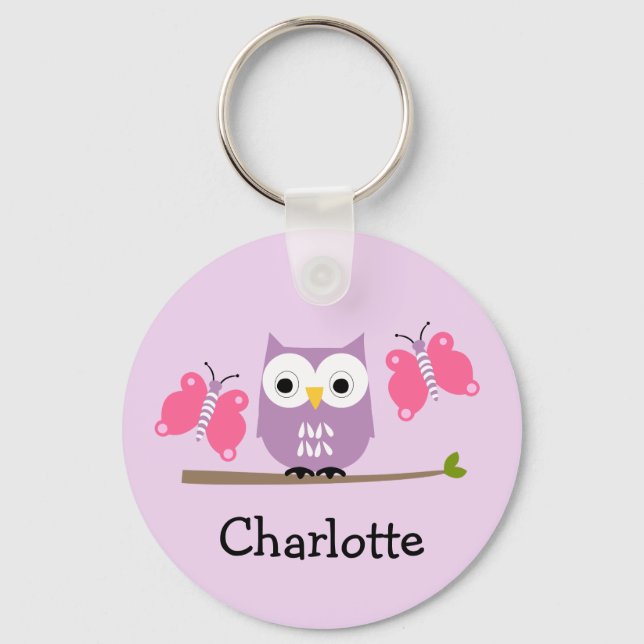 Porte-clés Filles Chouette Personnalisée Et Papillons Cercle  (Recto)