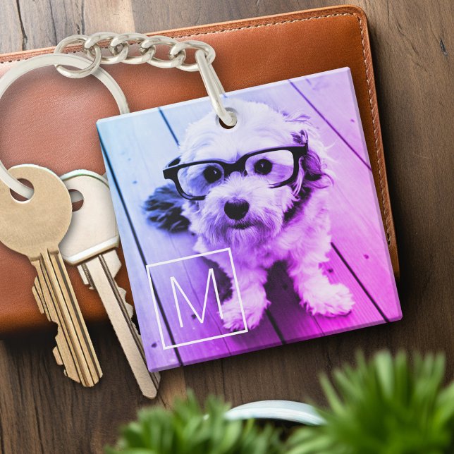 Porte-clés Filtre AUTOMATIQUE de votre photo et monogramme -  (Personalized keychain with photo collage and monogram)