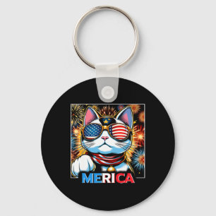 Porte-clés Fireworks Patriotique Maneki Neko Chat Merica