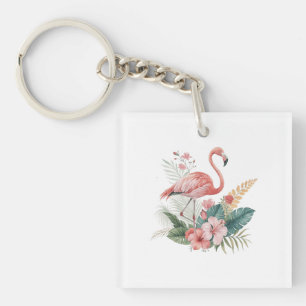 Porte-clés Flamant Avec Fleurs