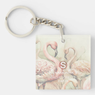 Porte-clés Flamant rose chic élégant Monogramme personnalisé