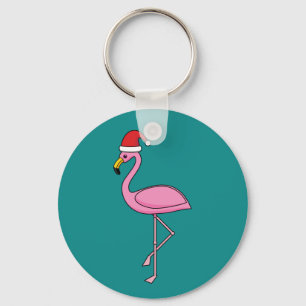 Porte-clés Flamant rose de Noël avec Santa Hat