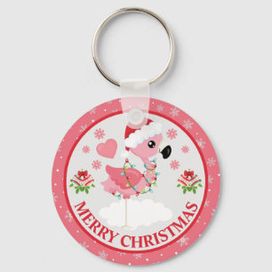 Porte-clés Flamant rose de Noël rose et rouge hiver