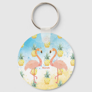 Porte-clés Flamant rose doux et ananas
