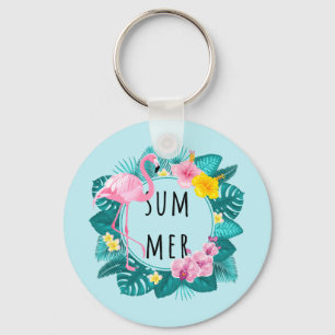 Porte-clés Flamant rose floral Bliss été