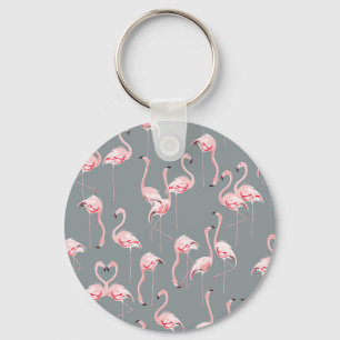 Porte-clés Flamant rose Grey : Vintage Motif sans couture.