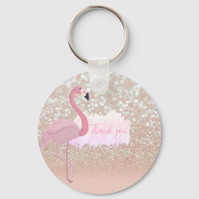 Porte-clés Flamant rose rose brillant moderne, Merci (Recto)