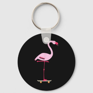 Porte-clés Flamant Rose Skateboardant Graphique Drôle Et Cool