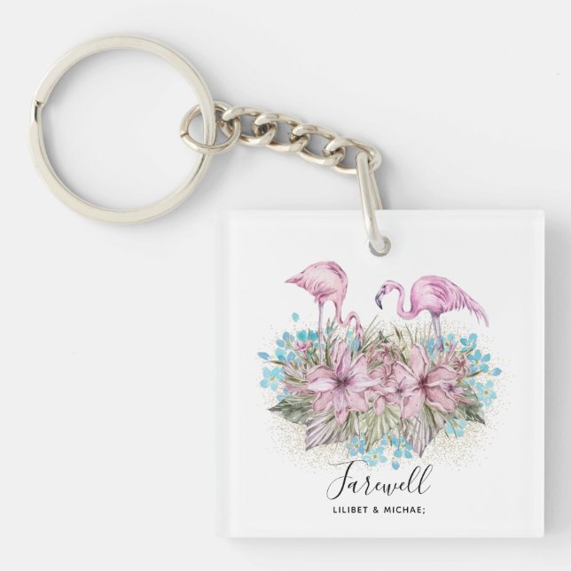 Porte-clés Flamants roses Adieu Adieu Bon Voyage Amis cadeaux (Devant)