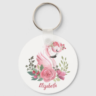 Porte-clés Flamingo Rose Floral Girly Nom