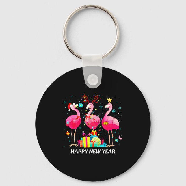 Porte-clés Flamingo Santa Hat Happy New Year Light Long Sleev (Recto)