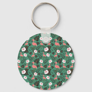Porte-clés Flamingo seamless pattern pink on green background