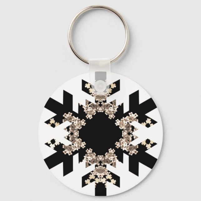 Porte-clés Flammes de neige d'art fractal noir et blanc (Recto)