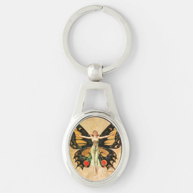 Porte-clés Flapper Butterfly Flying Woman Illustration (Devant)