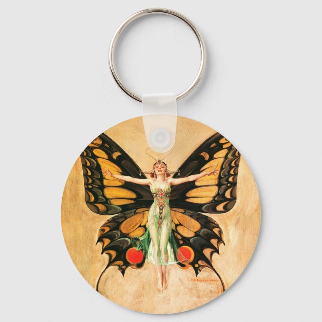 Porte-clés Flapper Butterfly Flying Woman Illustration (Recto)