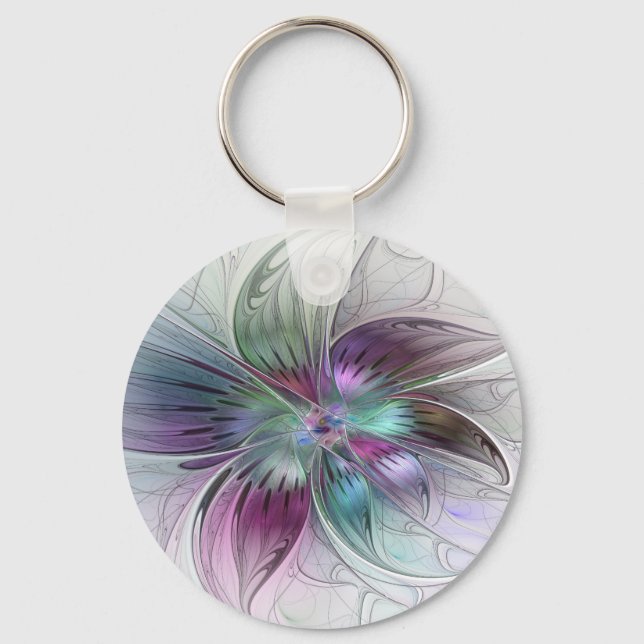 Porte-clés Fleur Abstraite colorée Art moderne floral fractal (Recto)