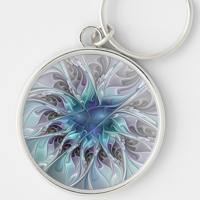Porte-clés Fleur Abstraite Fractale Moderne Avec Bleu (Devant)