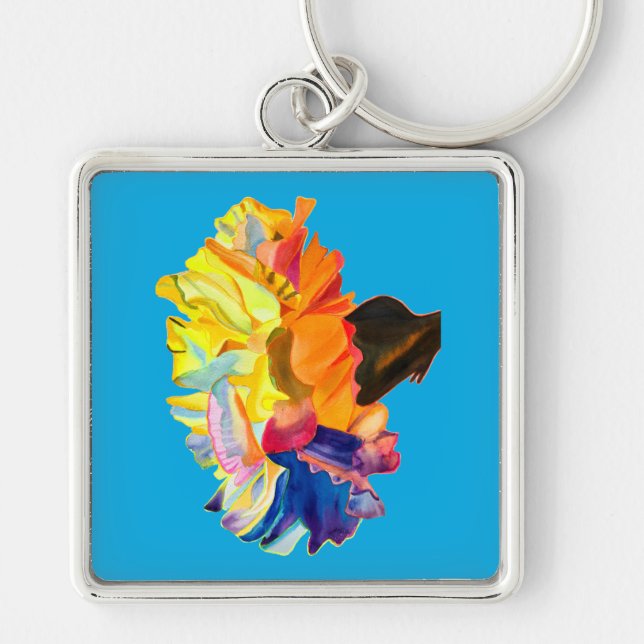 Porte-clés Fleur aquarelle d'œillet coloré (Devant)