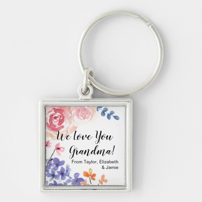 Porte-clés Fleur aquarelle personnalisée Nous vous aimons gra (Devant)