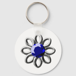 Porte-clés Fleur argentée en pierre bleue
