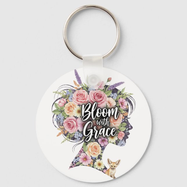 Porte-clés Fleur avec Grace Floral Inspiration Citation Desig (Recto)