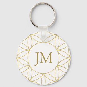 Porte-clés Fleur blanche et or de la vie Monogramme