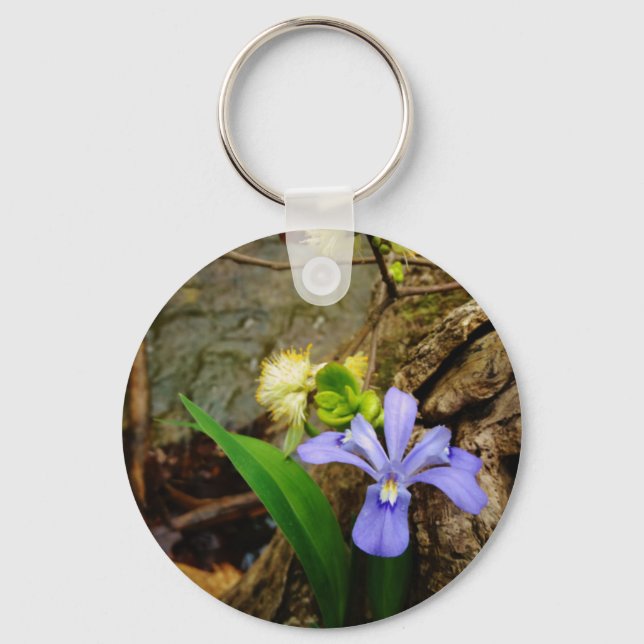 Porte-clés Fleur blanche pourpre bleu Iris (Recto)