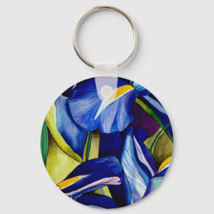 Porte-clés Fleur bleue Iris peinture originale aquarelle