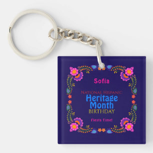 Porte-clés Fleur colorée d'anniversaire du patrimoine hispani