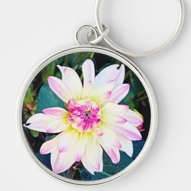 Porte-clés Fleur crème et rose (Devant)