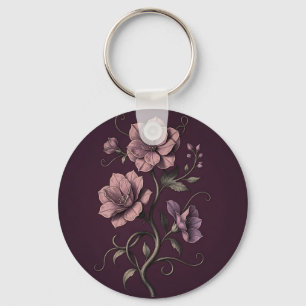 Porte-clés Fleur d'anémone mauve pourpre botanique foncée