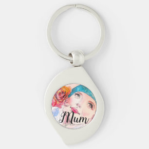 Porte-clés Fleur d'aquarelle Rose Fête des mères