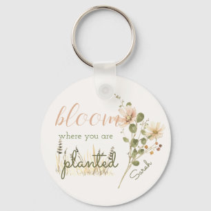 Porte-clés Fleur d'aquarelle rose vif où vous êtes planté