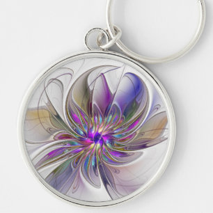 Porte-clés Fleur d'art fractal abstrait énergique et coloré