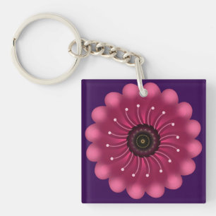 Porte-clés Fleur de fantaisie rose lumineuse   Fleur florale 