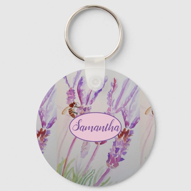 Porte-clés Fleur de lavande et aquarelle d'abeille (Recto)