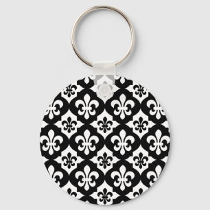 Porte-clés Fleur De Lis Blanc Noir Motif