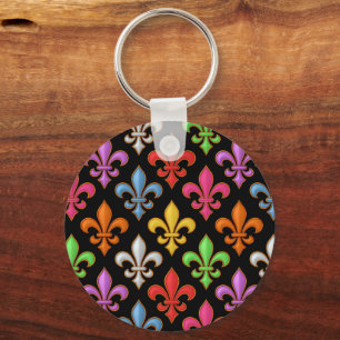 Porte-clés Fleur-de-lis Fleurs Noires Audacieuses Colorées 
