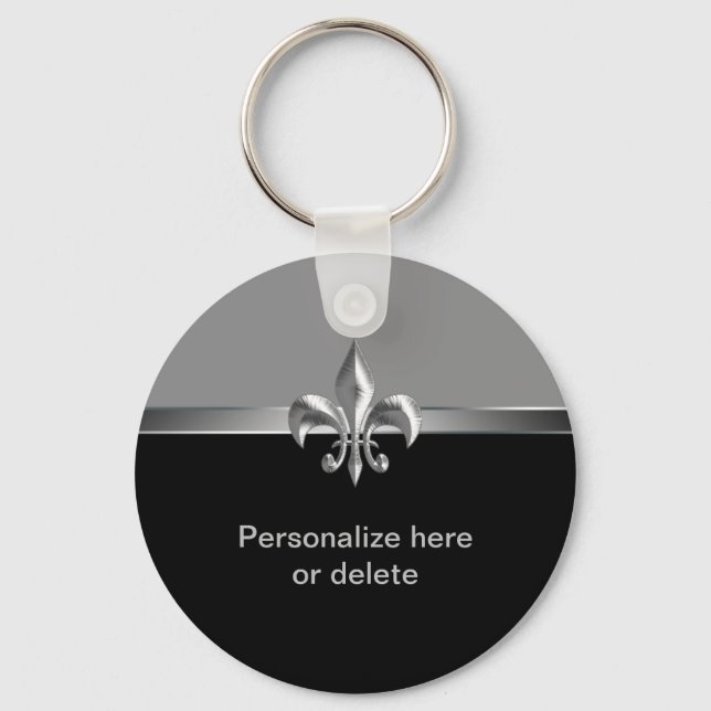 Porte-clés Fleur de Lis Noir d'Argent Personnalisé (Recto)