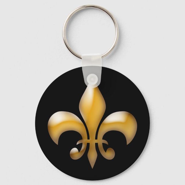 Porte-clés Fleur de Lis Noir et Jaune Doré (Recto)