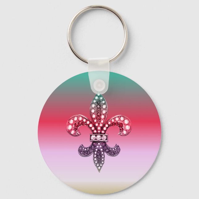 Porte-clés Fleur De Lis Plat New Orleans Multi Couleur Rose (Recto)